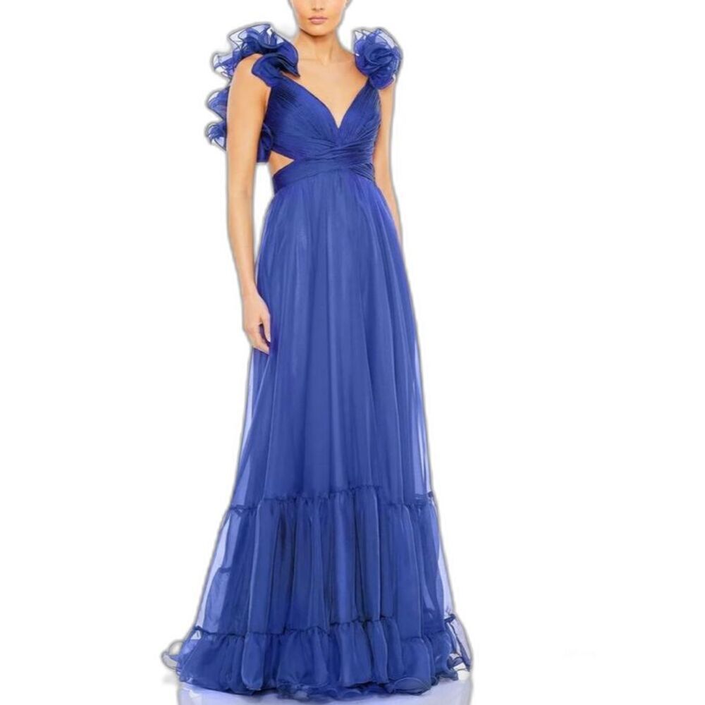 MAC DUGGAL RUFFLE TIERED CUTOUT CHIFFON GOWN - Picture 10 of 14